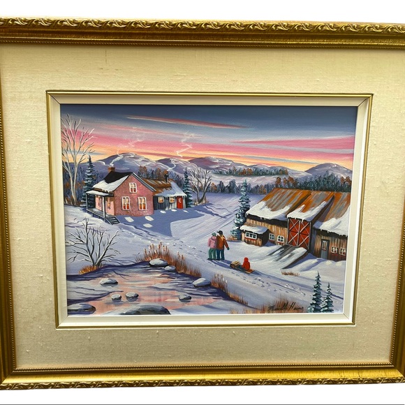 Murielle Hains  signed Oil on Canvas winter scene Painting - Picture 13 of 16
